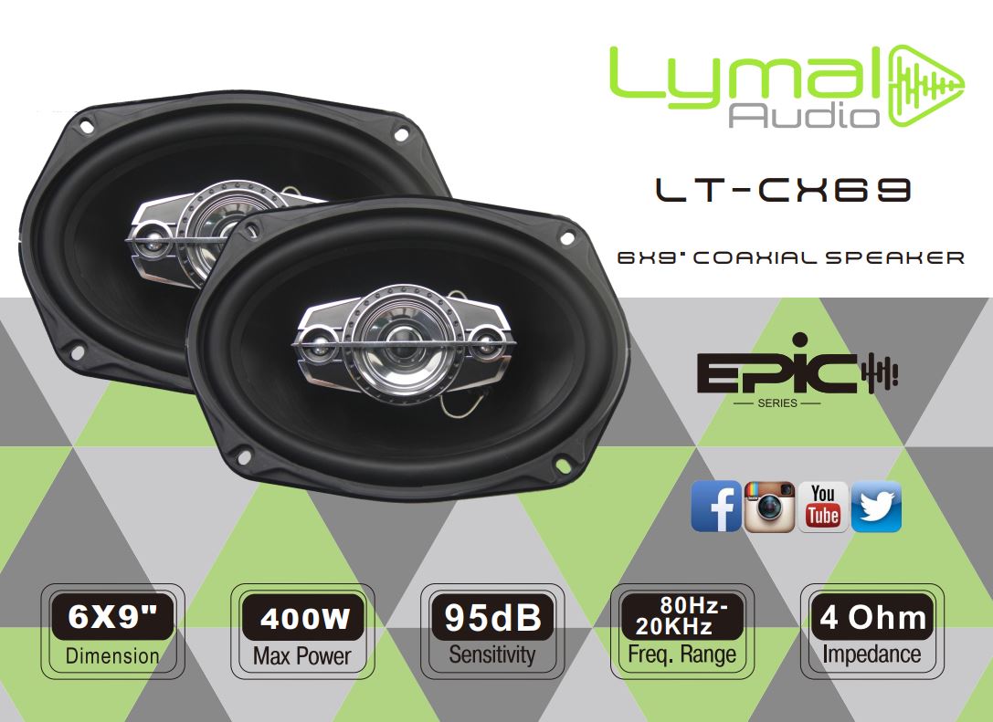 LT-CX69 6 x 9" 4-Way Coaxial Speakers 400 Watts 4-Ohm