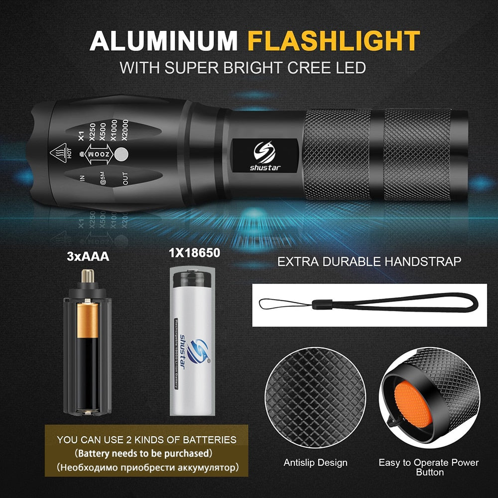 Led flashlight Ultra Bright torch T6/L2/V6 Camping