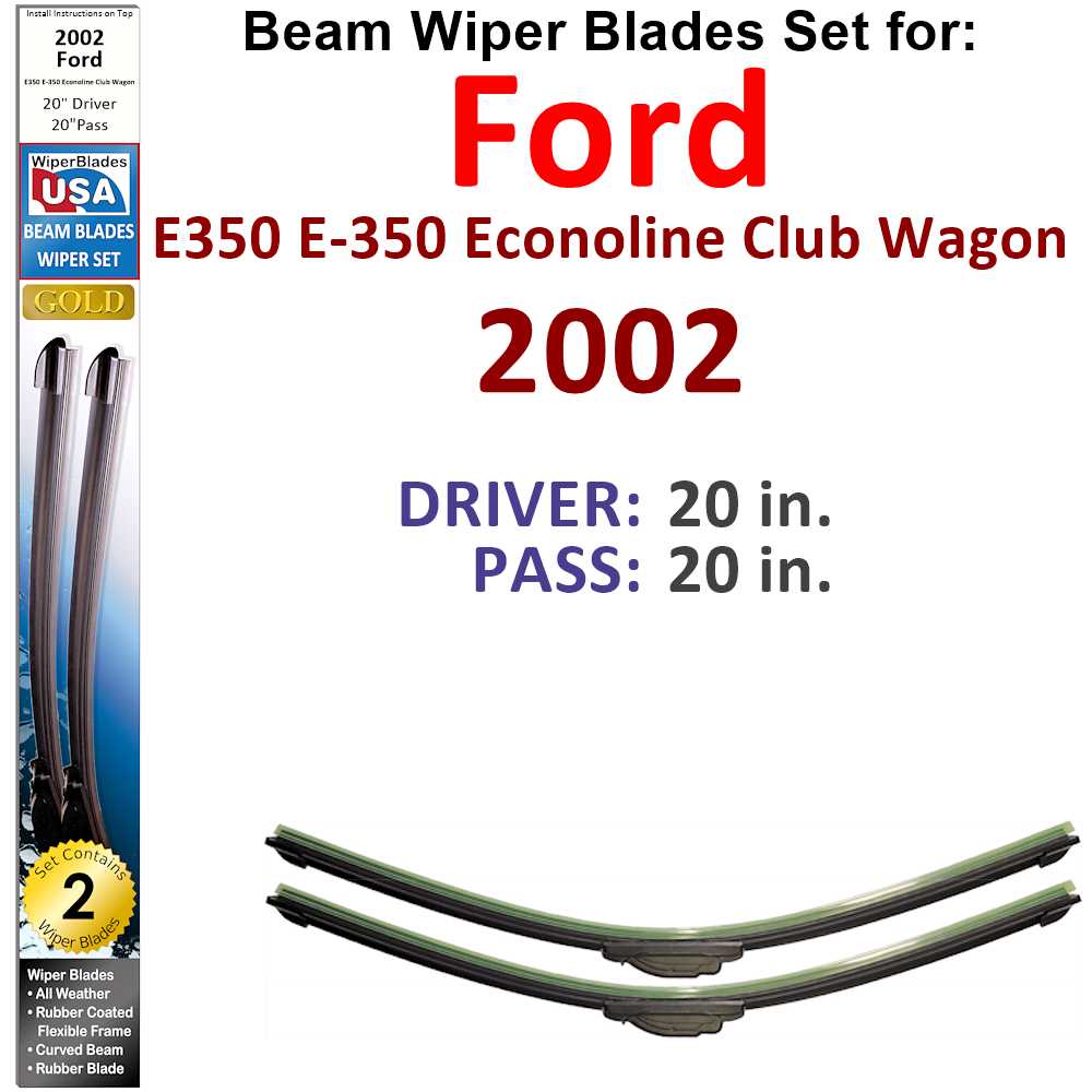 Beam Wiper Blades for 2002 Ford E350 E-350 Econoline Club Wagon (Set o