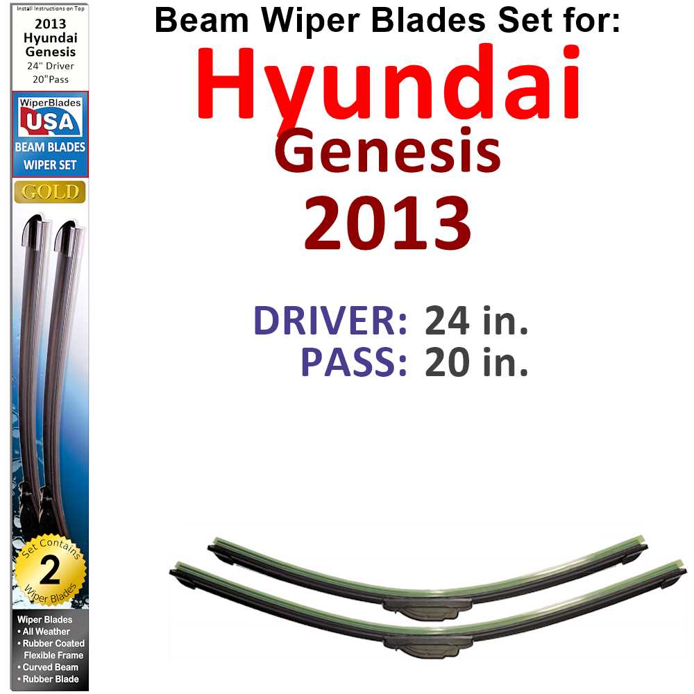 Beam Wiper Blades for 2013 Hyundai Genesis (Set of 2)