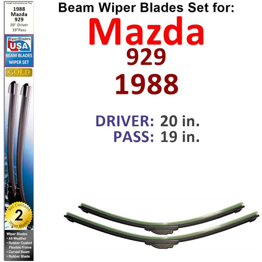 Beam Wiper Blades for 1988 Mazda 929 (Set of 2)