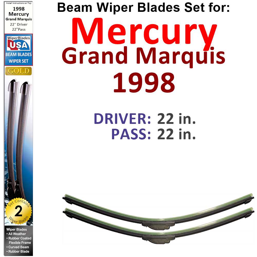 Beam Wiper Blades for 1998 Mercury Grand Marquis (Set of 2)