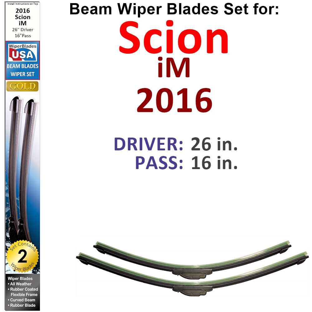 Beam Wiper Blades for 2016 Scion iM (Set of 2)