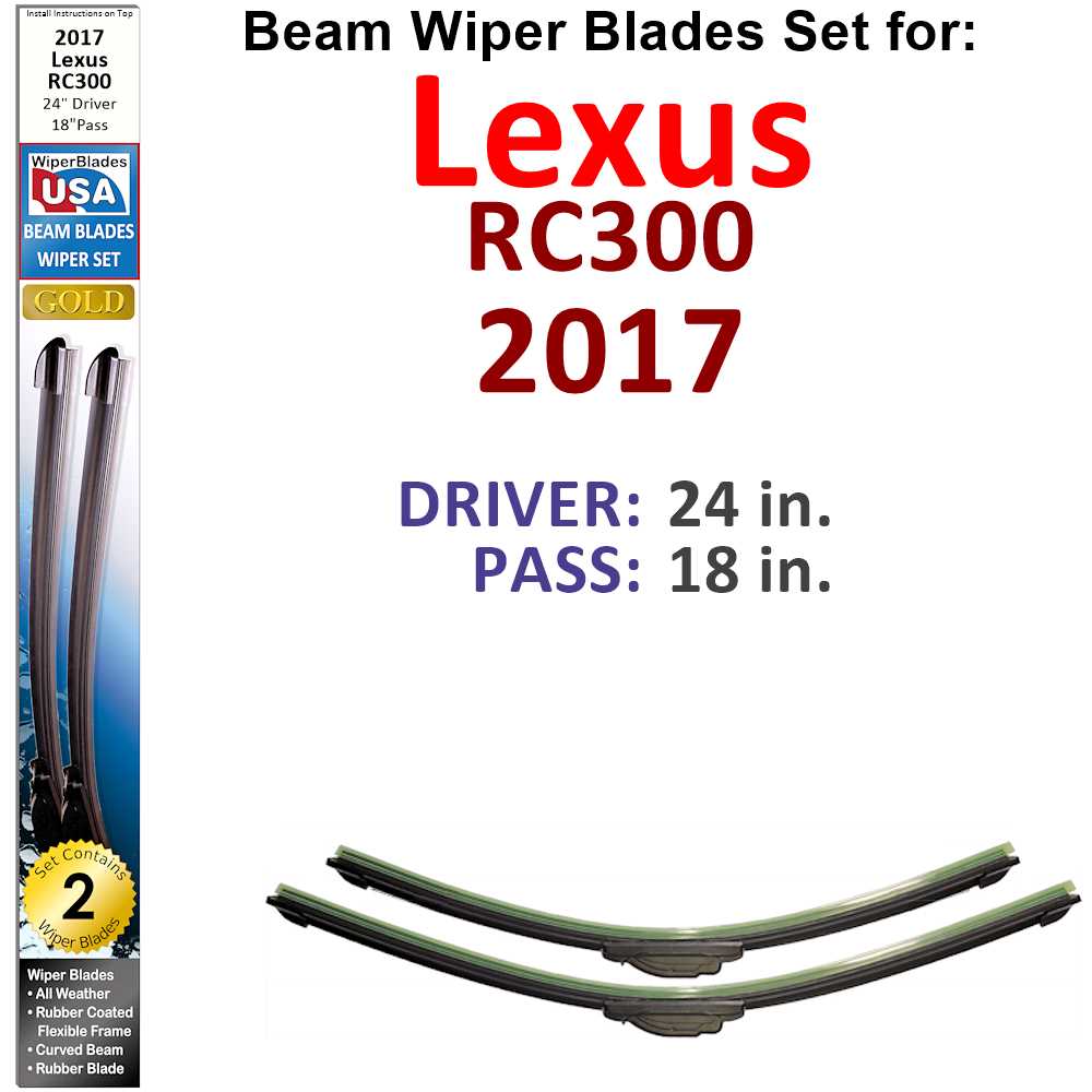 Beam Wiper Blades for 2017 Lexus RC300 (Set of 2)