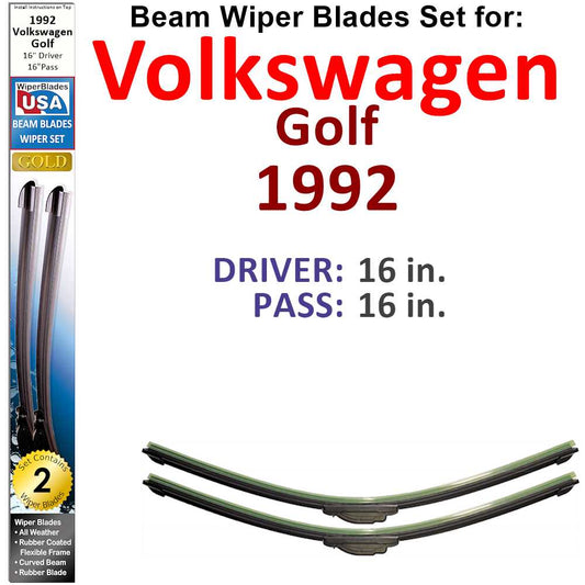 Beam Wiper Blades for 1992 Volkswagen Golf CL (Set of 2)