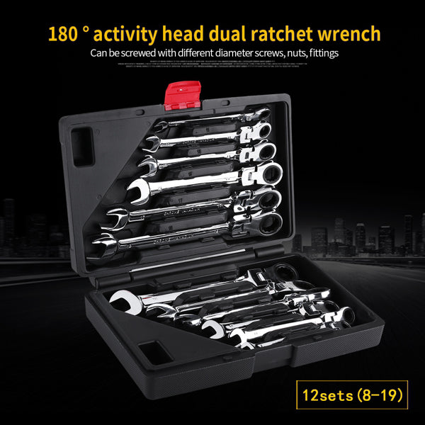 Pro Spanner Wrench Ratchet Polished Set Kit Metric 8 -19mm Car Tools